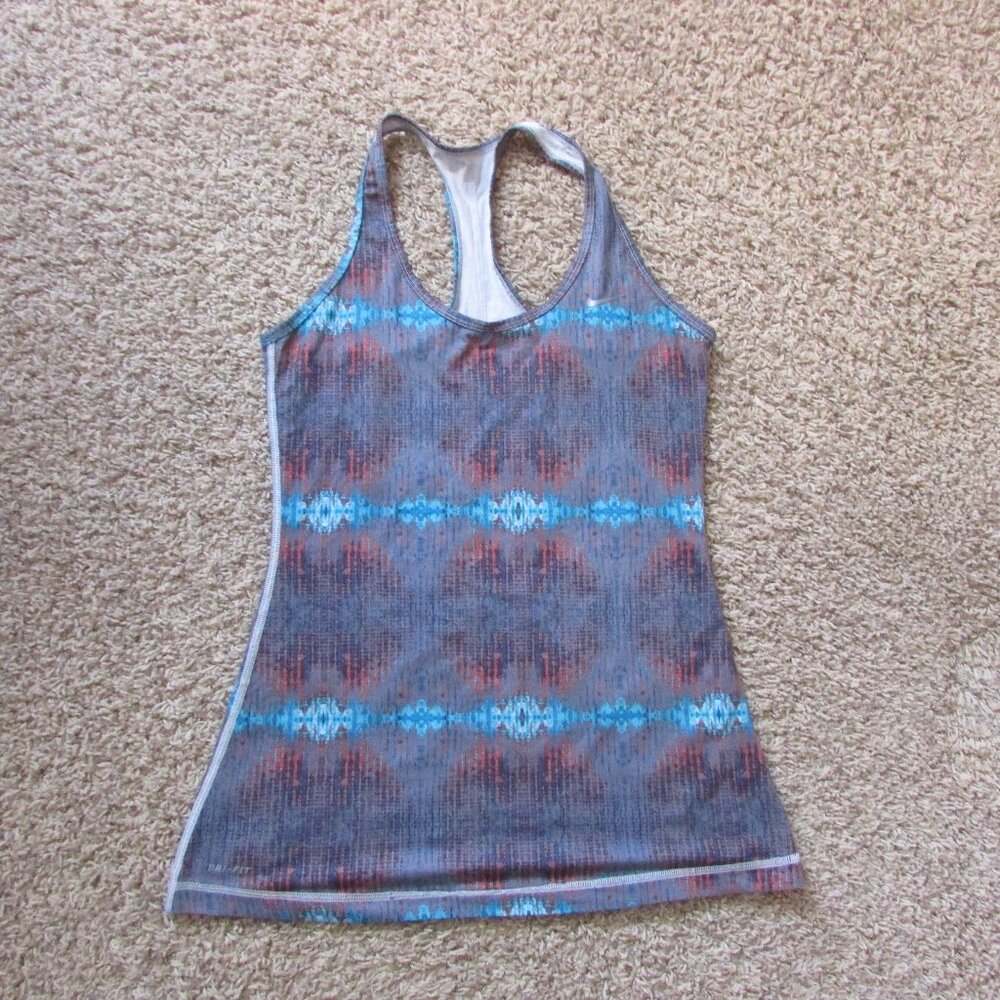 NWOT Nike Dri Fit Medium Gray Aqua Racer Athletic Back Tank Top Soft Scoop Neck